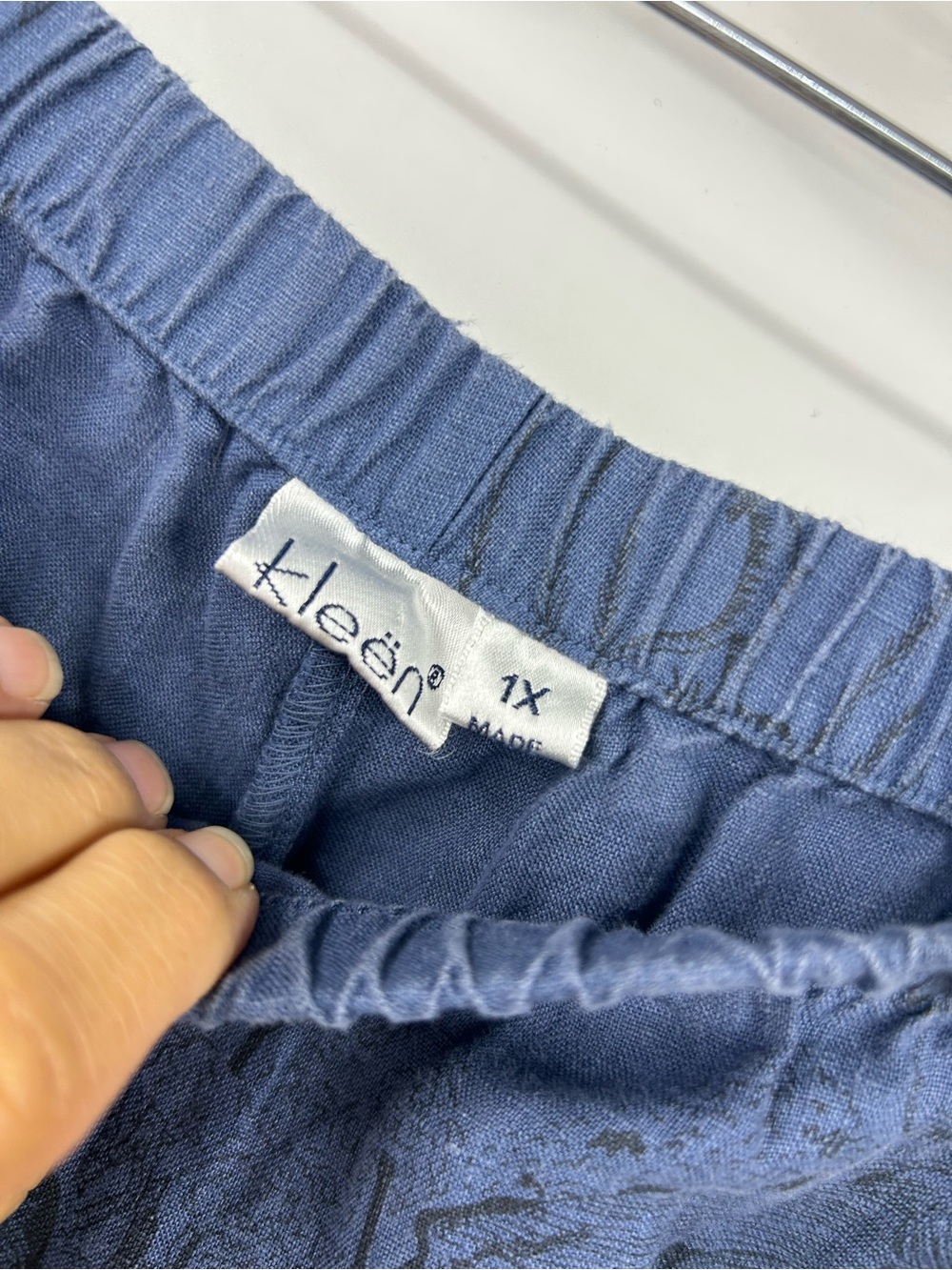Kleen Womens Linen Pants Blue Printed Elastic Waist Pull on Plus Size 1X - Picture 5 of 9